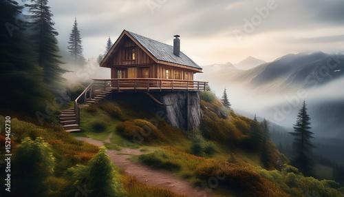 misty mountaintop cabin