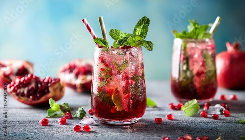 pomegranate mojito with pomegranate seeds garnish