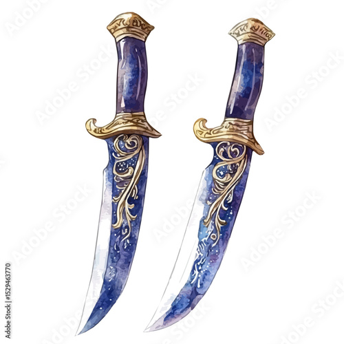 Ceremonial Knives, watercolor illustration vector, high quality, isolated on a white background.