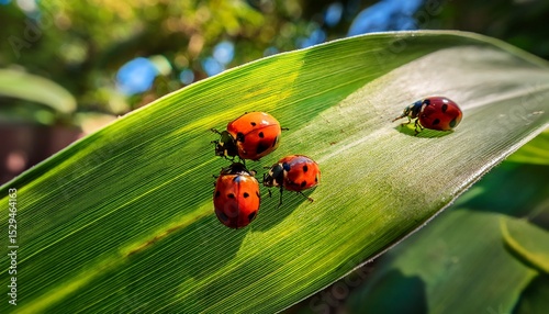 asian ladybeetles on a leaf in a backyard garden in canada