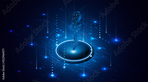 Abstract energy or lightning symbol. Innovative concept of technology circuit boards related to electric power or renewable energy. vector illustration	