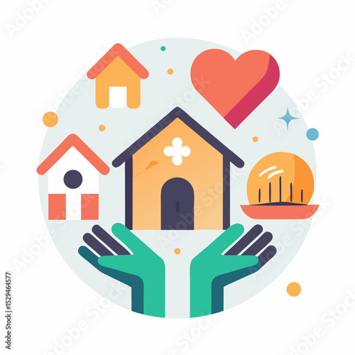 World Homeless Day Vector Illustration with Helping Hand and Shelter on White Background