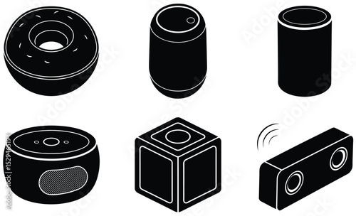 Bluetooth Speaker Set – Vector Clipart Collection Featuring Portable Wireless Audio Devices, Modern Music Technology, and Minimal Sound System Designs