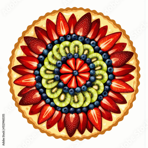 Colorful fruit tart with strawberries, blueberries, and kiwi design  