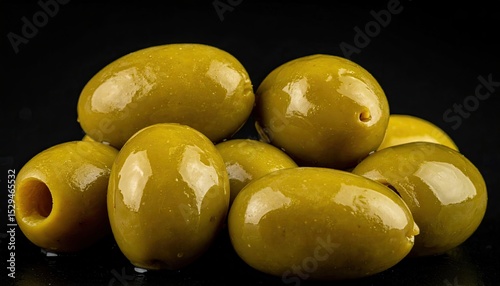 Green olives on a black background