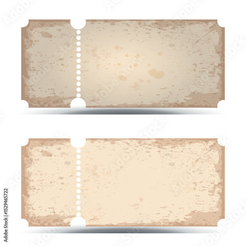 Set of old blank ticket templates. Vector coupon with retro distressed style