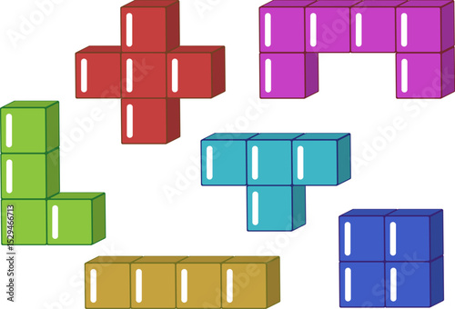 A set of cubes in different versions and colors.