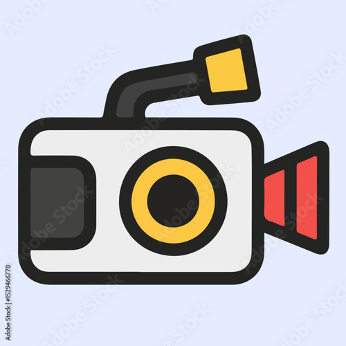 Video camera vector in grayscale concept with flash, suitable for vintage creative media designs.