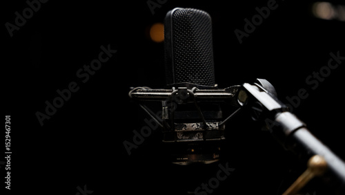 Podcast or Vocal Recording Equipment in Studio Isolated on Dark Background