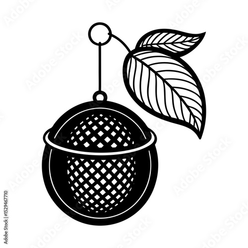 Elegant tea infuser with leaf illustration silhouette
