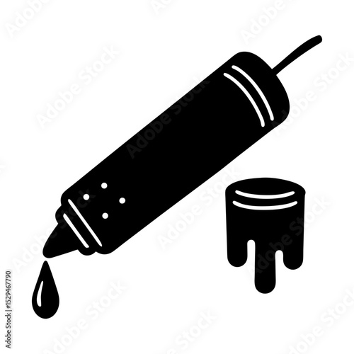 Caulk gun with dripping sealant vector art silhouette