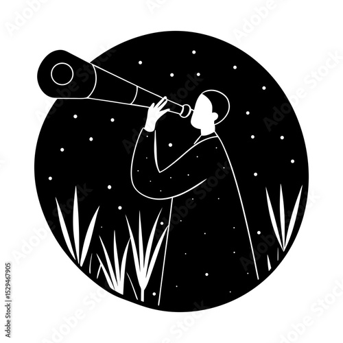 Man observing stars with a telescope art silhouette