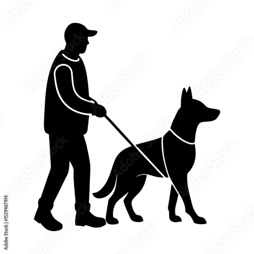 Person walking service animal vector art silhouette