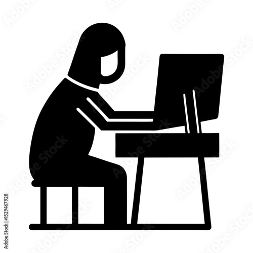 Person working at computer vector graphic silhouette