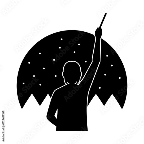 Silhouette person under starry night sky
