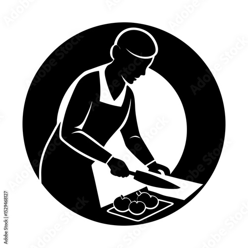 Chef preparing food in kitchen setting silhouette