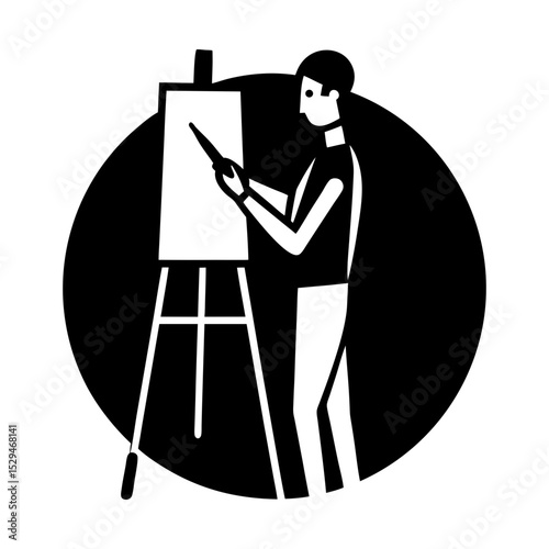 Artist painting on canvas vector graphic silhouette