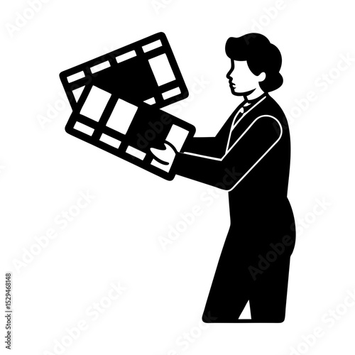 Director holding film slate production set silhouette