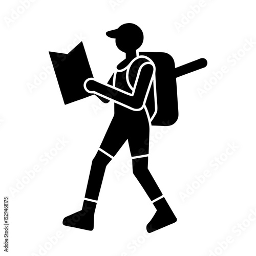 Person traveling with map and backpack icon silhouette