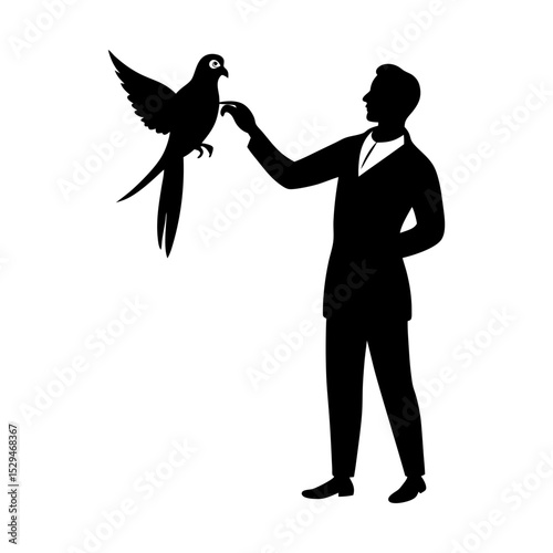Man training a bird silhouette graphic art