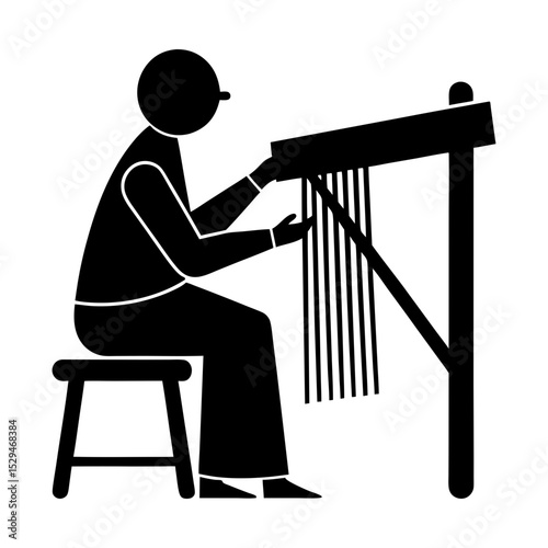 Person weaving on loom craft illustration silhouette