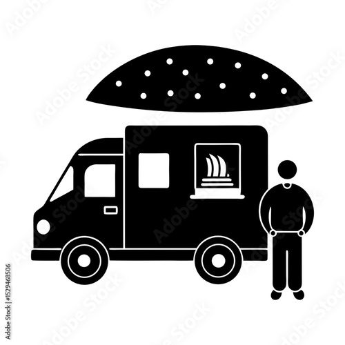 Food truck vendor selling burger graphic silhouette