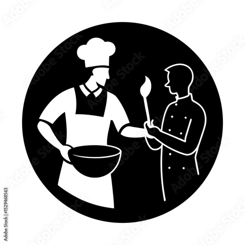 Culinary chefs preparing gourmet dishes silhouette