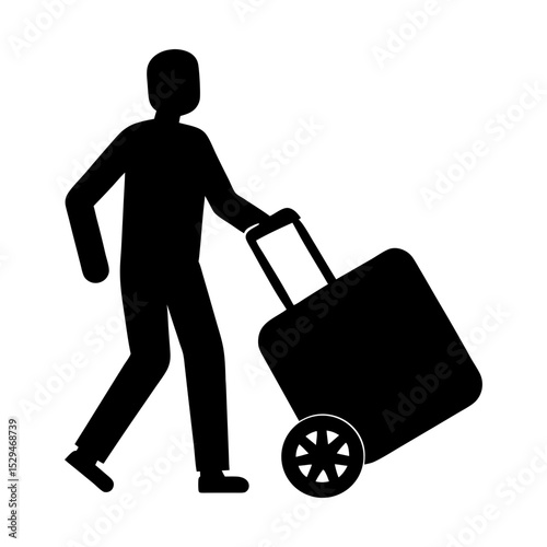 Person traveling with wheeled luggage vector silhouette