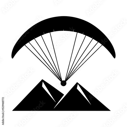 Paragliding adventure over mountain peaks silhouette