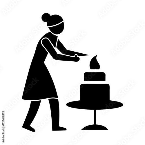 Woman cutting celebration cake at party silhouette