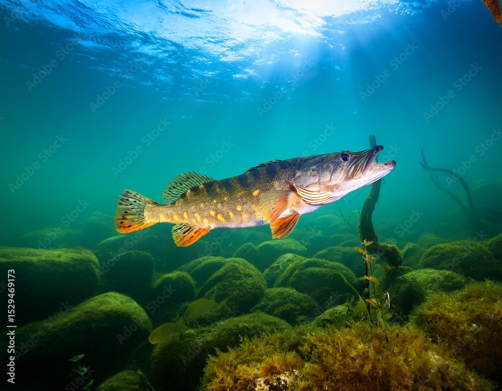 Fototapeta premium logperch swimming underwater in the st lawrence river