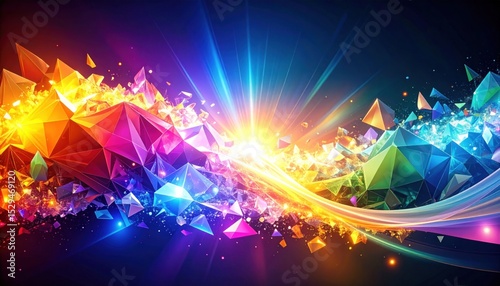 Fragmented, colorful crystal shards exploding from a brilliant central light source