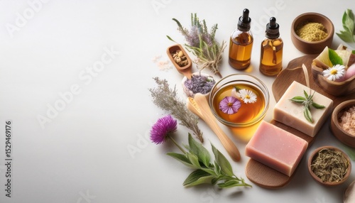 a skincare routine featuring herbal teas and handmade soaps