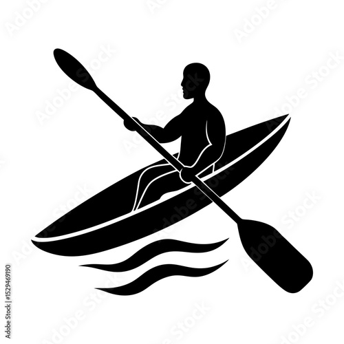 Man kayaking on water adventure vector art silhouette