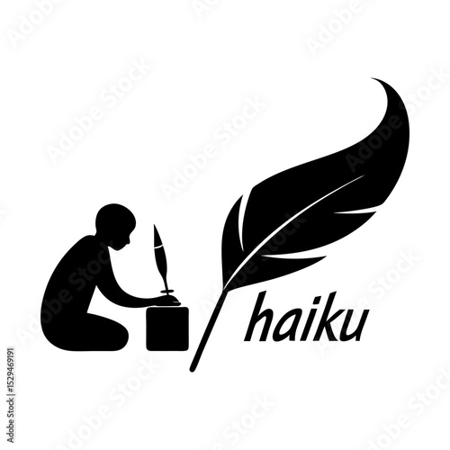 Creative haiku poetry writing with feather silhouette