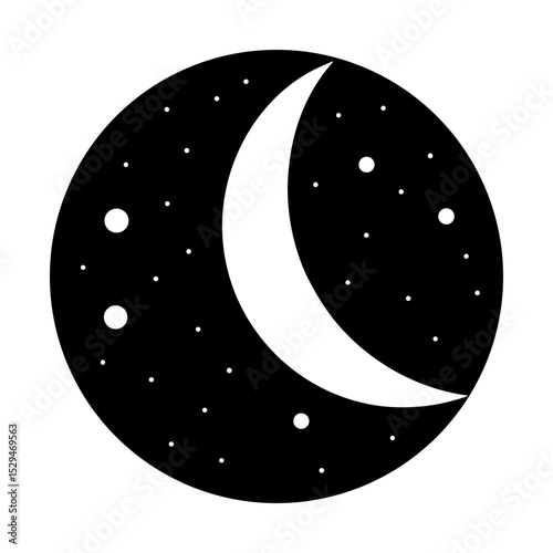 Crescent moon and stars celestial design silhouette