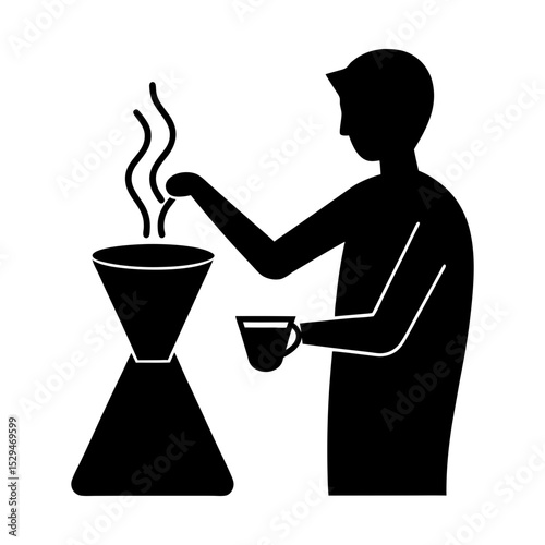 Pour over coffee brewing method illustration silhouette