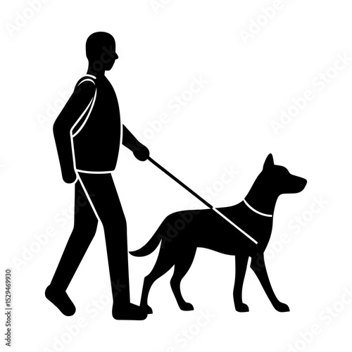 Person walking with assistance canine friend silhouette