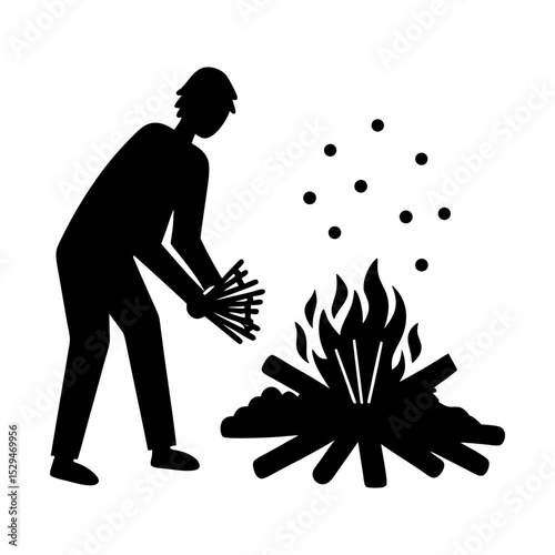 Campfire preparation illustration vector silhouette