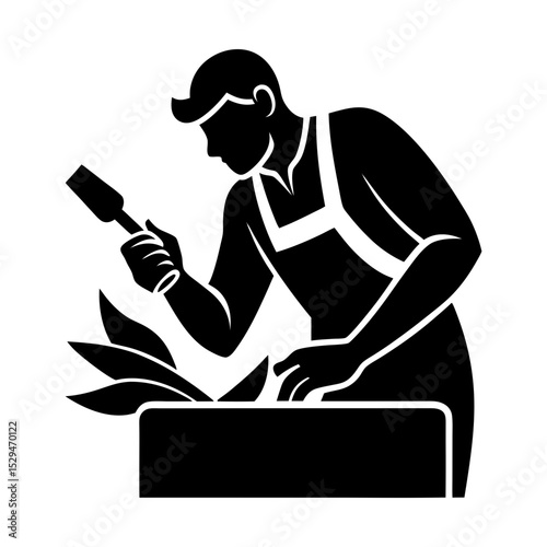 Craftsman wood carving artist illustration silhouette