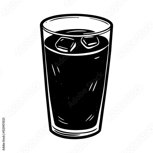 Refreshing iced beverage in tall glass art silhouette