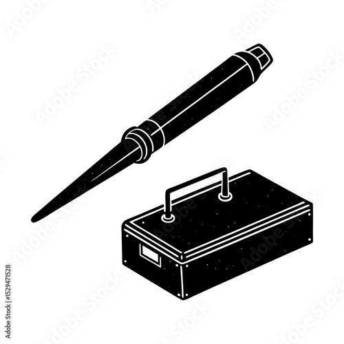 Vintage soldering iron and toolbox graphic silhouette