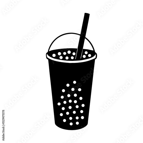 Refreshing tapioca pearl milk tea vector art silhouette