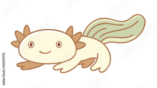Adorable and Expressive Axolotl Logo Icon with Frilly Gills, Smiling Face, and Rounded Body Shape