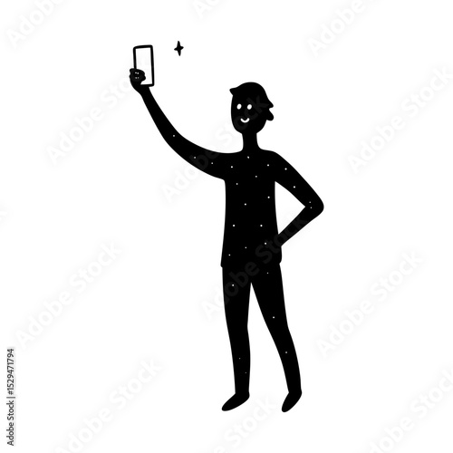 Person taking selfie with mobile device art silhouette
