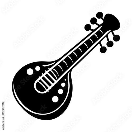 Indian stringed instrument tanpura vector silhouette