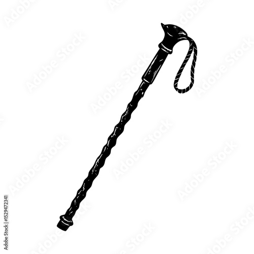 Vintage cane walking stick vector graphic silhouette