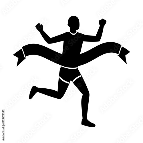 Athlete crossing finish line vector art silhouette