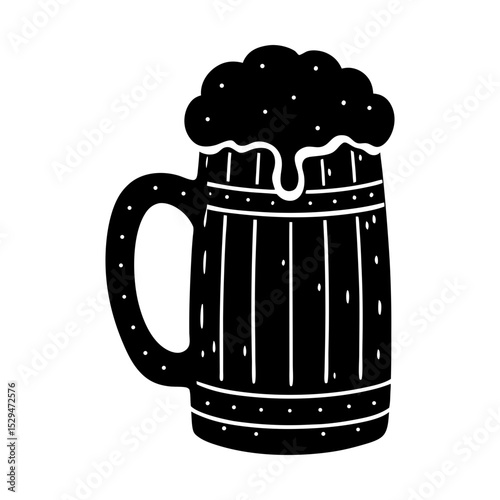 Wooden mug of beer with foam illustration silhouette
