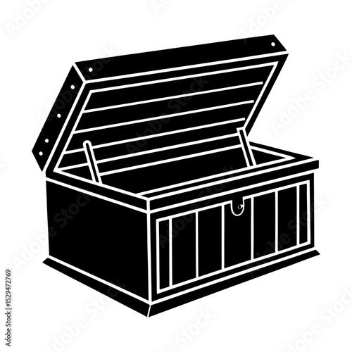 Open treasure chest antique wooden vector silhouette